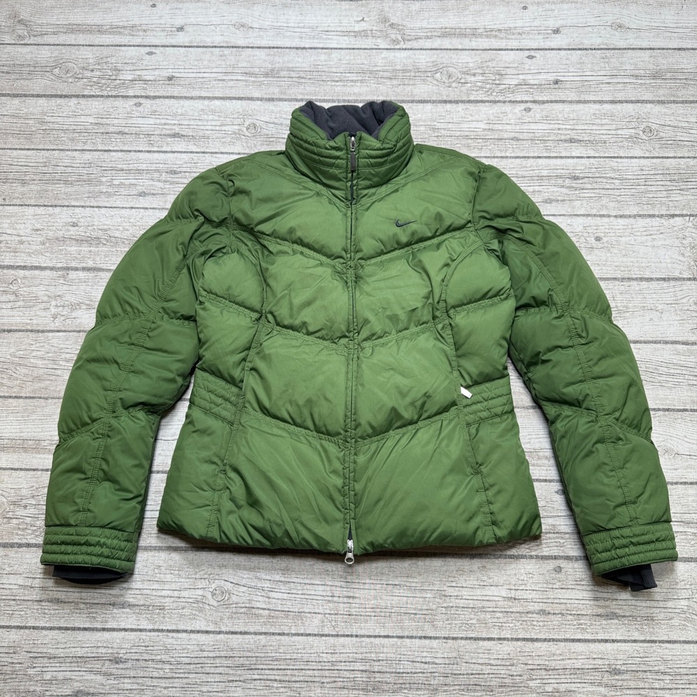 Nike Puffer Jacket Women's Small Green Goose Down Insulated Quilted Outerwear